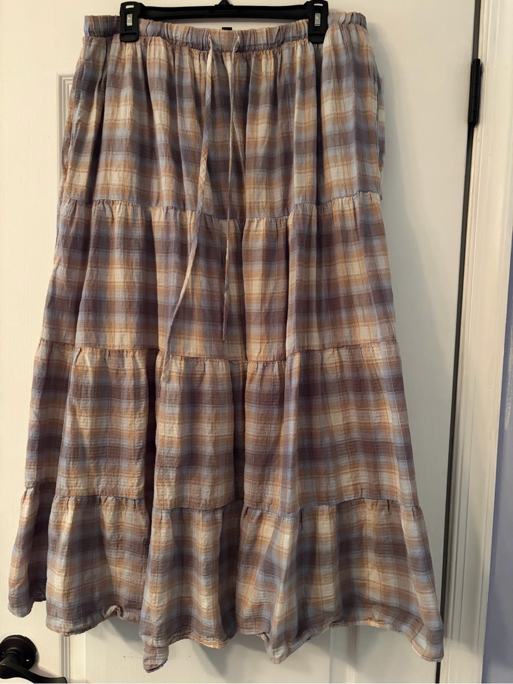 torrid Plaid Tiered Maxi Skirt in Beige and Baby Blue